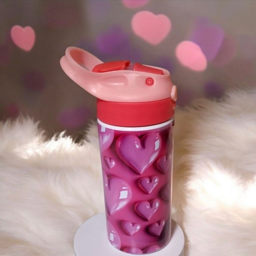 Pink Hearts Puffy 3D Bubble 12oz Sippy Cup